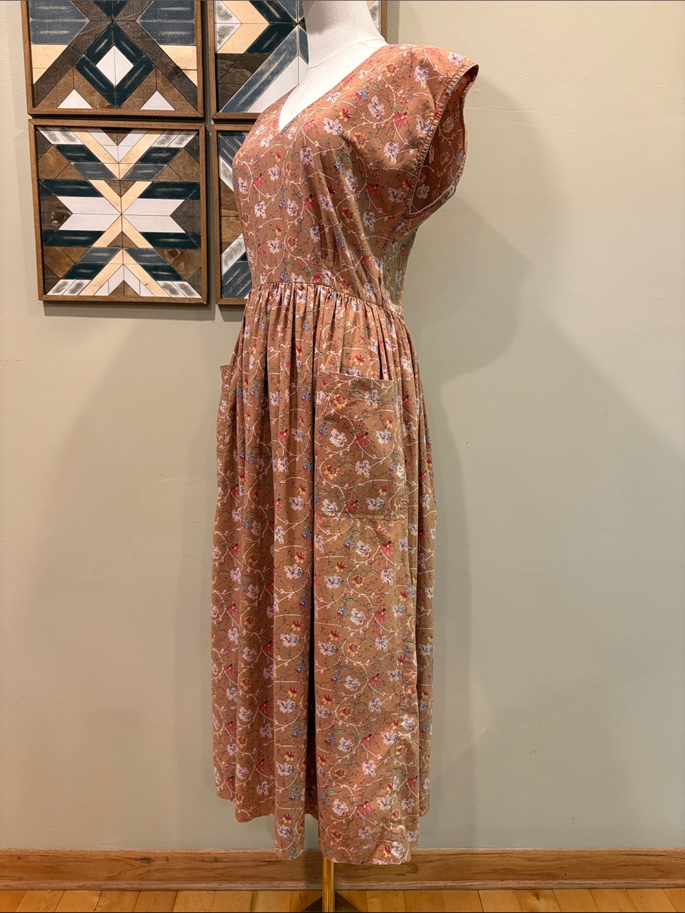 Vintage Ralph Lauren Blue Label 70s Floral Prairie V-Neck Open Back Dress 10 - Picture 5 of 14